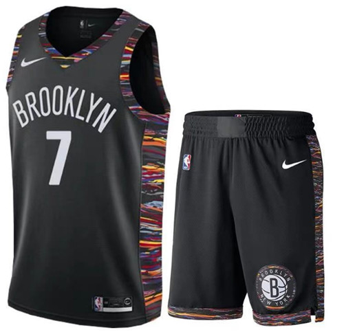 Men's Brooklyn Nets #7 Kevin Durant Black NBA 2019 Stitched Jersey(With Shorts)